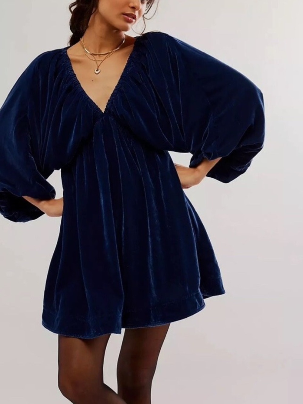 Free People Velvet Mini Dress in Deep Navy